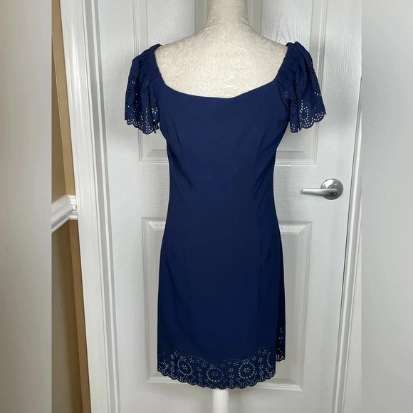 Elle Short Sleeve Navy Lined Scalloped‎ Trim Dress - Picture 2 of 5